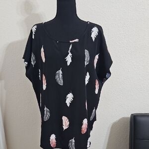 SHEIN Black Feather Print Blouse